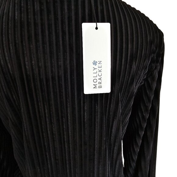 Molly Bracken NWT Black Velvet Long Sleeve Lightweight Sheer Top Sz S / M - Picture 6 of 11